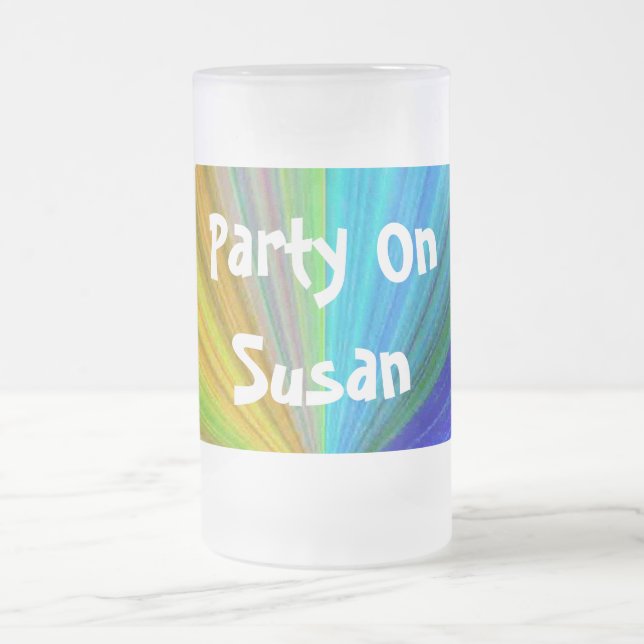 Rainbow Colours Party On Your Name Frosted Glass Beer Mug (Center)