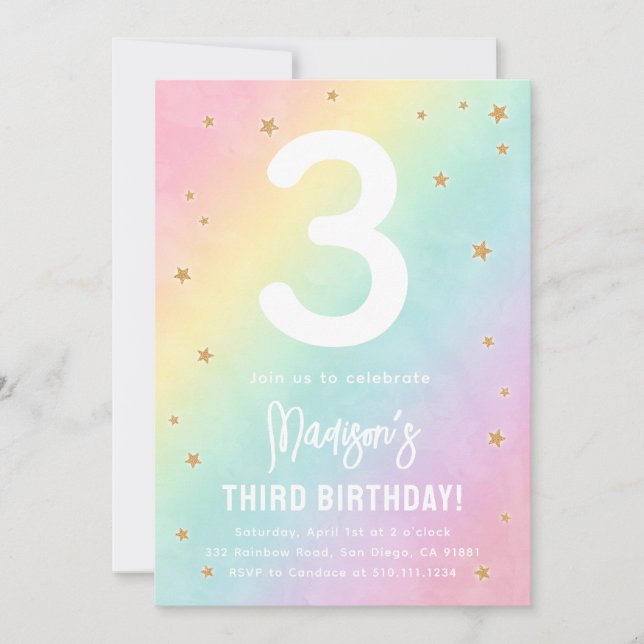 Rainbow Colours Pastels Birthday Party Invitation (Front)