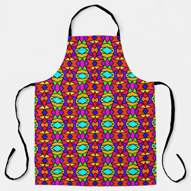 Rainbow Colours Patchwork Geometric Repeat Pattern Apron (Front)