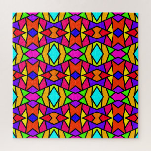 Rainbow Colours Patchwork Geometric Repeat Pattern Jigsaw Puzzle