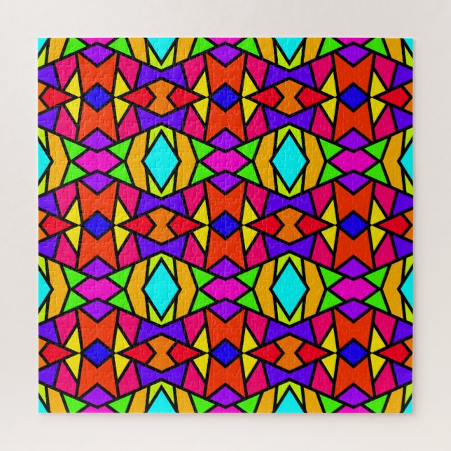 Rainbow Colours Patchwork Geometric Repeat Pattern Jigsaw Puzzle (Vertical)