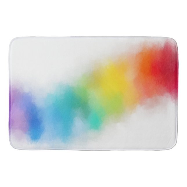 Rainbow Colours Pink Red Blue Purple Yellow Green Bath Mat (Front)