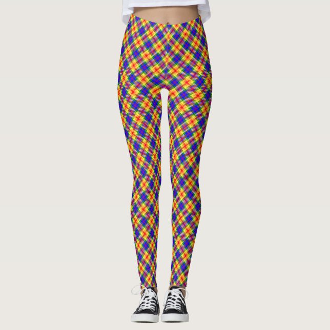 Rainbow Colours Plaid Tartan Pattern Leggings (Front)