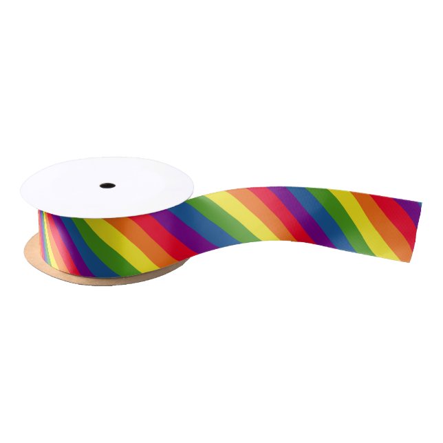 Rainbow Colours Pride Celebration Diagonal Stripes Satin Ribbon (Spool)