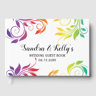 Rainbow colours scroll leaf LGBT  wedding Guest Book