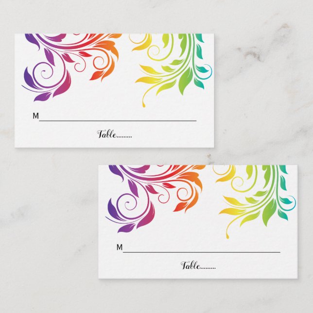 Rainbow colours scroll leaf LGBT wedding  Place Card (Front/Back)