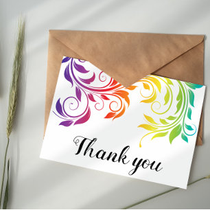 Rainbow colours scroll leaf wedding Thank You Card
