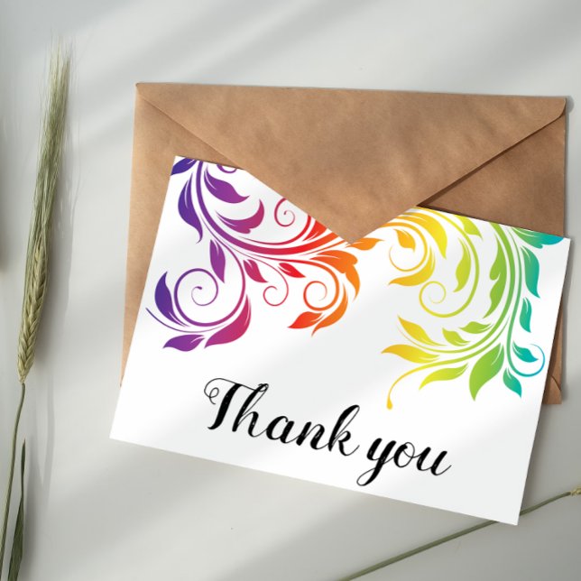 Rainbow colours scroll leaf wedding Thank You Card (Creator Uploaded)