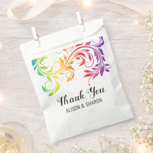 Rainbow colours scroll Thank You lesbian wedding  Favour Bags