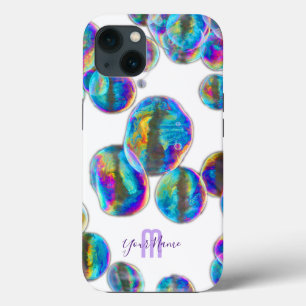 Rainbow colours shimmer bubbles personal Monogram! iPhone 13 Case