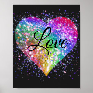 Rainbow colours sparking glitter heart love    pos poster