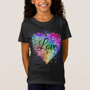 Rainbow colours sparking glitter heart love  T-Shi T-Shirt