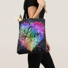 Rainbow colours sparking glitter heart love    tot
