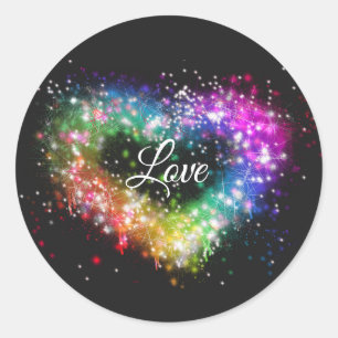 Rainbow colours spray paint sparking glitter heart classic round sticker