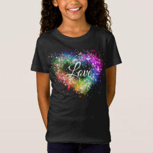 Rainbow colours spray paint sparking glitter heart T-Shirt