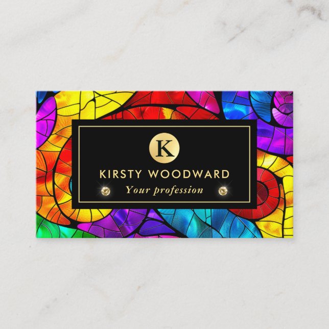Rainbow Colours Stained Glass Pattern Business Card (Front)