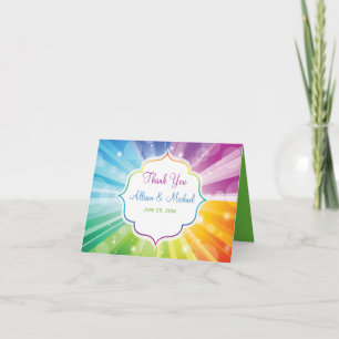Rainbow Colours Striped Sunburst Thank You Card