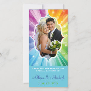 Rainbow Colours Striped Sunburst Wedding Photo Car Thank You Card