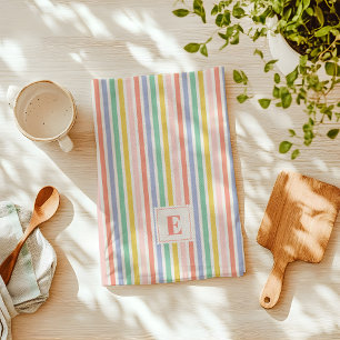 Rainbow Colours Stripes Kitchen Towel with Initial