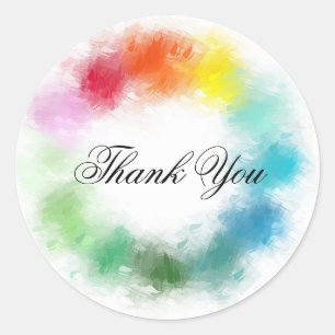 Rainbow Colours Thank You Hand Script Colourful Classic Round Sticker