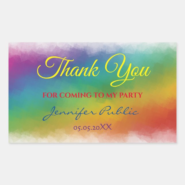 Rainbow Colours Thank You Handwritten Text Templat Rectangular Sticker (Front)