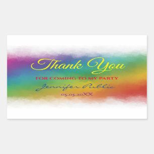 Rainbow Colours Thank You Handwritten Text Templat Rectangular Sticker