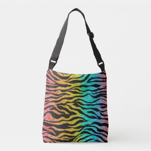 Rainbow Colours Tiger Stripe Pattern on Black  Crossbody Bag
