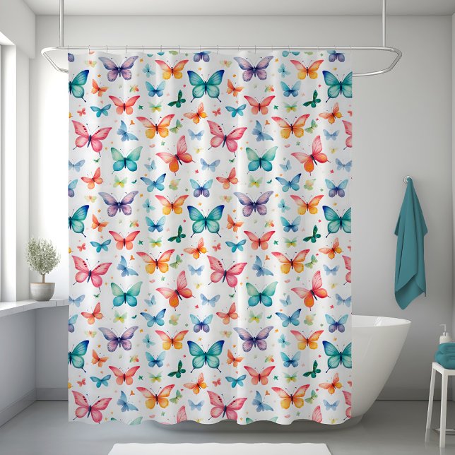Rainbow colours watercolor Butterflies Shower Curtain (Creator Uploaded)
