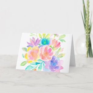 Rainbow Colours Watercolor Floral Note Card