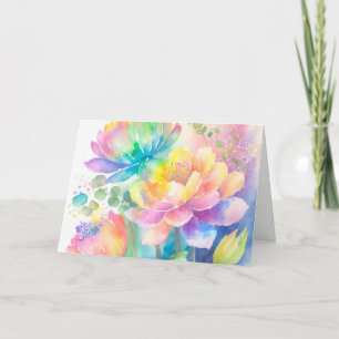 Rainbow Colours Watercolor Floral Note Card