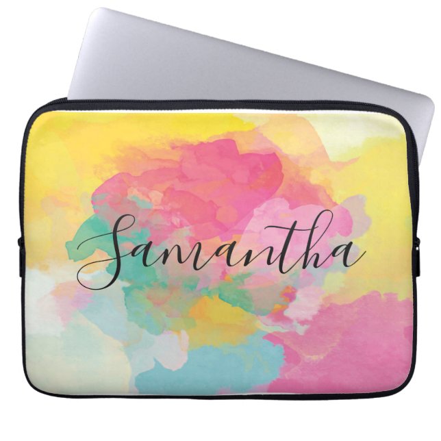 Rainbow Colours Watercolour Script  Laptop Sleeve (Front)