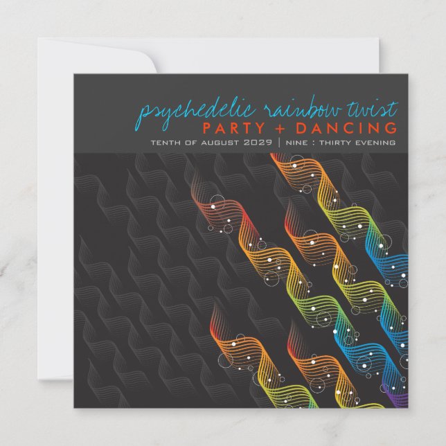 Rainbow Colours Wavy Abstract Twist Party Invite (Front)