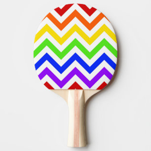 Rainbow Colours, White Large Chevron ZigZag Patter Ping Pong Paddle