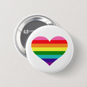 Rainbow Colours White Love Heart LGBTQ Pride 6 Cm Round Badge