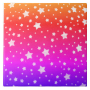 Rainbow Colours with Stars Tile