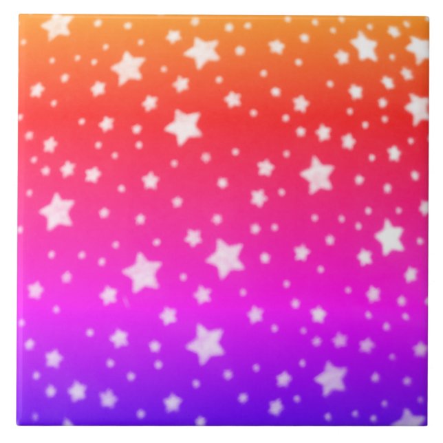 Rainbow Colours with Stars Tile (Front)
