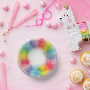 Rainbow Colours Yellow Orange Blue Green Pink Red Paper Plate