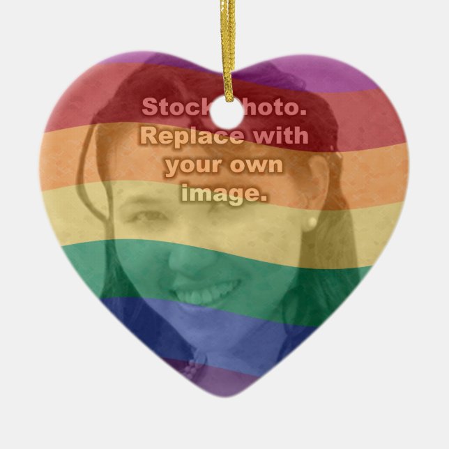 Rainbow Colours Your Photo Ceramic Tree Decoration (Front)