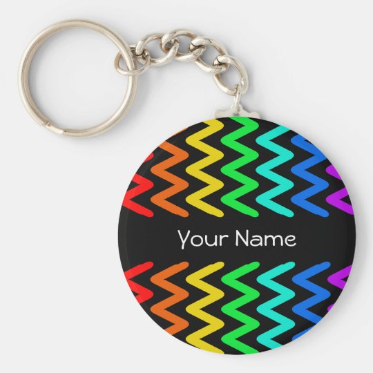 Rainbow Colours ZigZag Pattern - Name Keychain