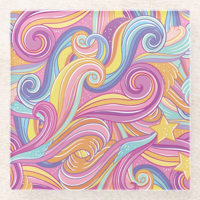 Rainbow Comet: Magical Dreamy Sky. Glass Coaster (Front)