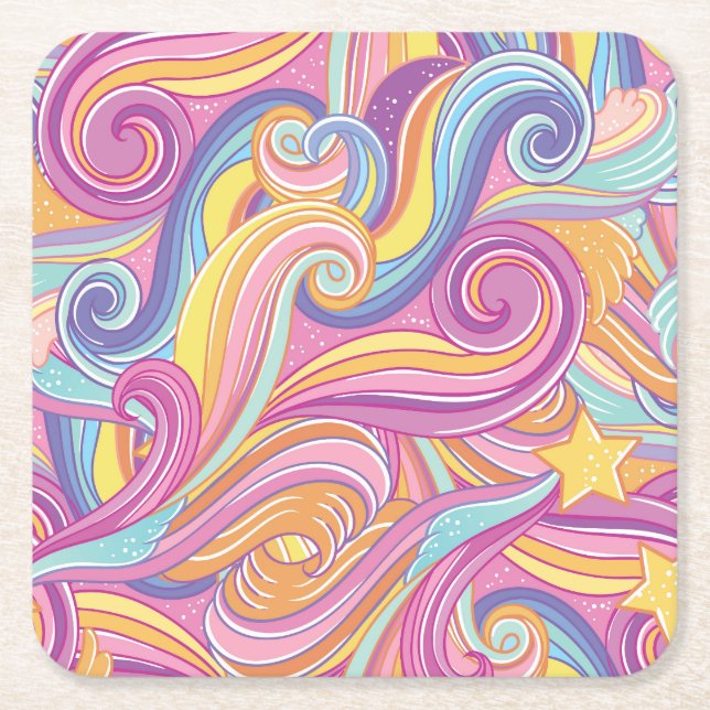 Rainbow Comet: Magical Dreamy Sky. Square Paper Coaster (Front)