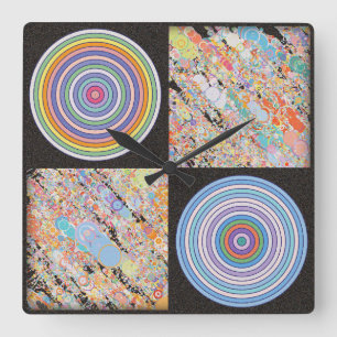 Rainbow concentric circle design square wall clock