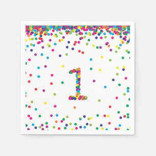 Rainbow Confetti 1st Birthday Napkins