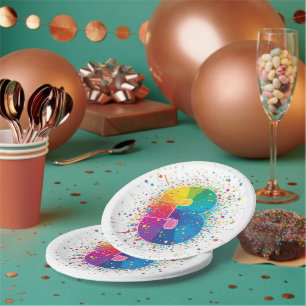 Rainbow Confetti 1st Birthday Napkins Colorful Age Paper Plate