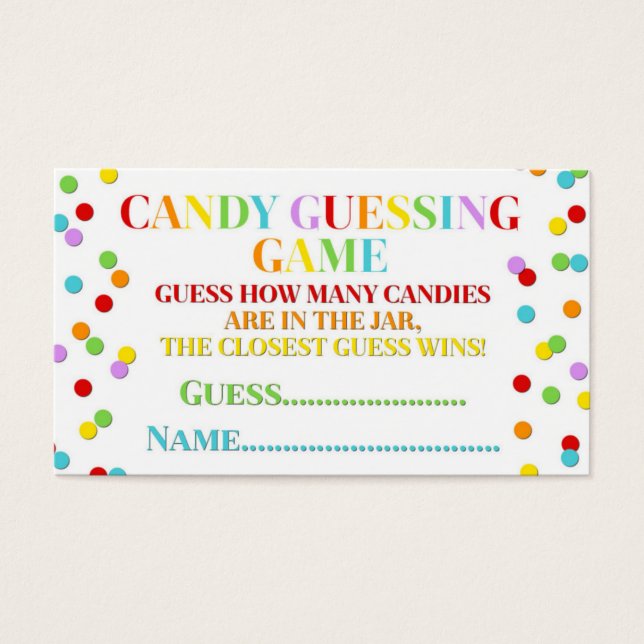 Rainbow Confetti Baby Shower Candy Guessing Game (Front)