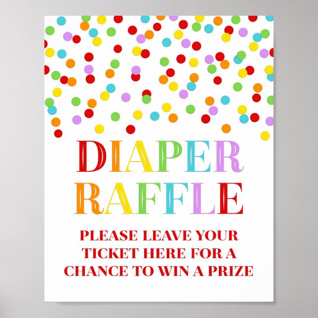 Rainbow Confetti Baby Shower Diaper Raffle Sign (Front)