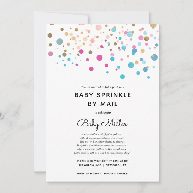 Rainbow Confetti Baby Sprinkle by Mail Invitation (Front)