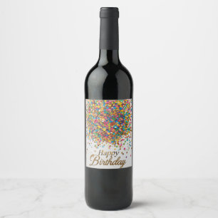 Rainbow Confetti Birthday Napkins Colorful Party Wine Label