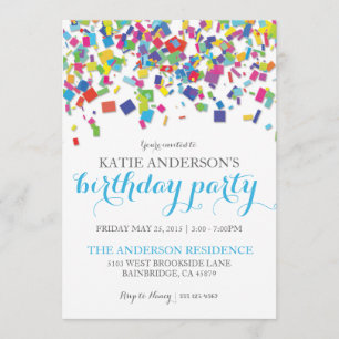 Rainbow Confetti Birthday Party Invitation