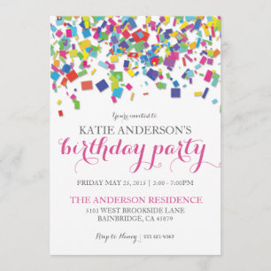 Rainbow Confetti   Birthday Party Invitation